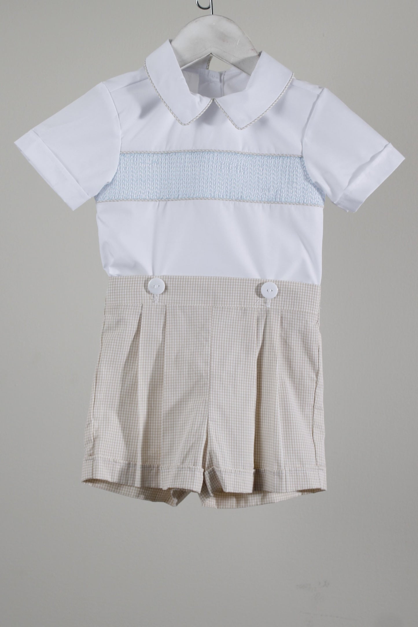 Baby Blessings Blue Smock And Khaki Set