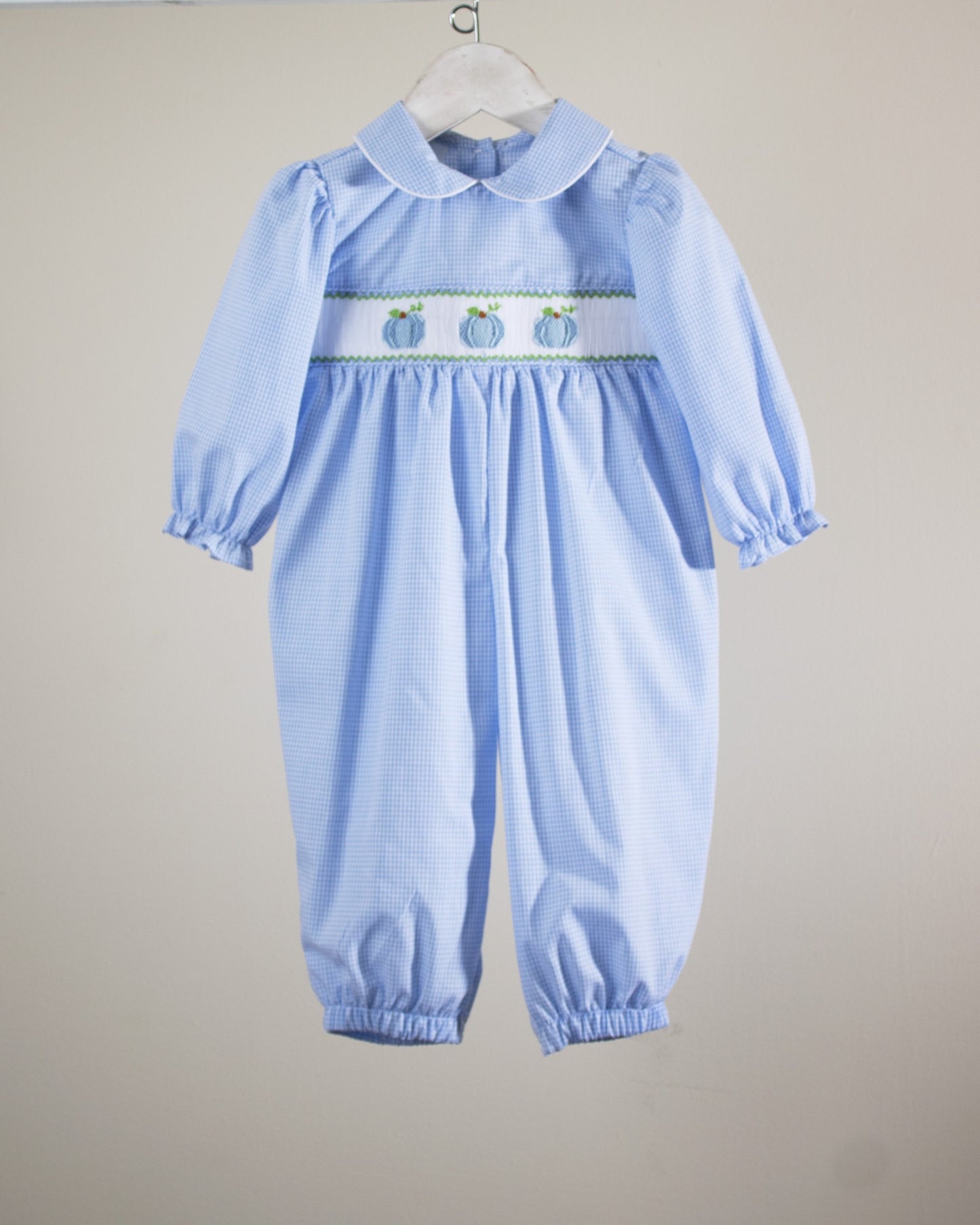 Baby Blessings Girl Blue Smock Pumpkin Romper