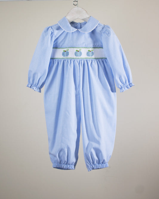 Baby Blessings Girl Blue Smock Pumpkin Romper