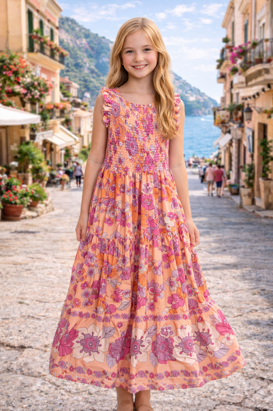 Luca Maxi Dress Peach Big Flowers