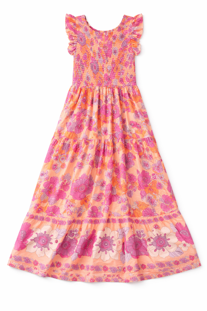 Luca Maxi Dress Peach Big Flowers