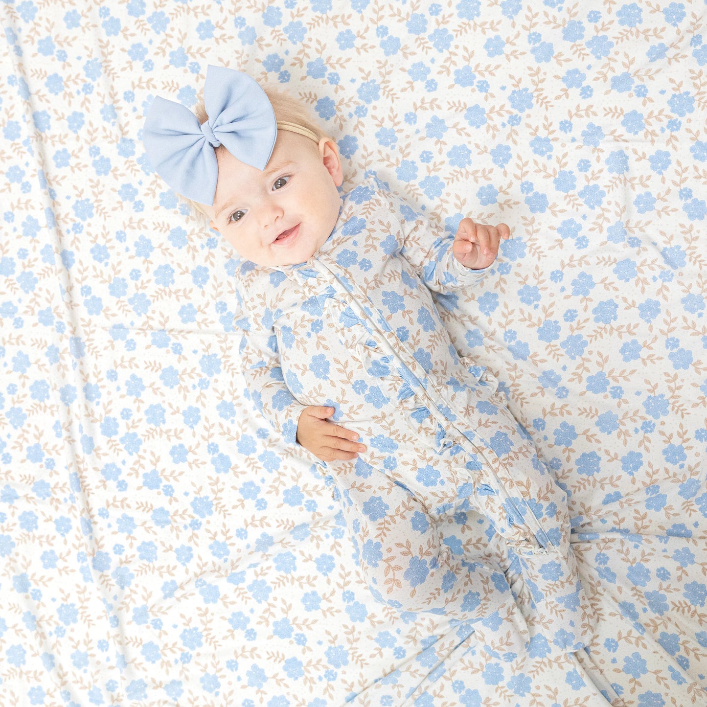 Baby Blue Floral Ruffle Footie