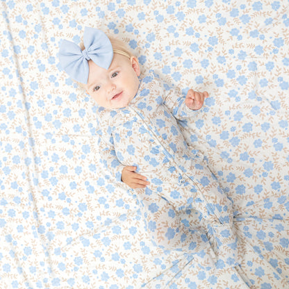 Baby Blue Floral Ruffle Footie
