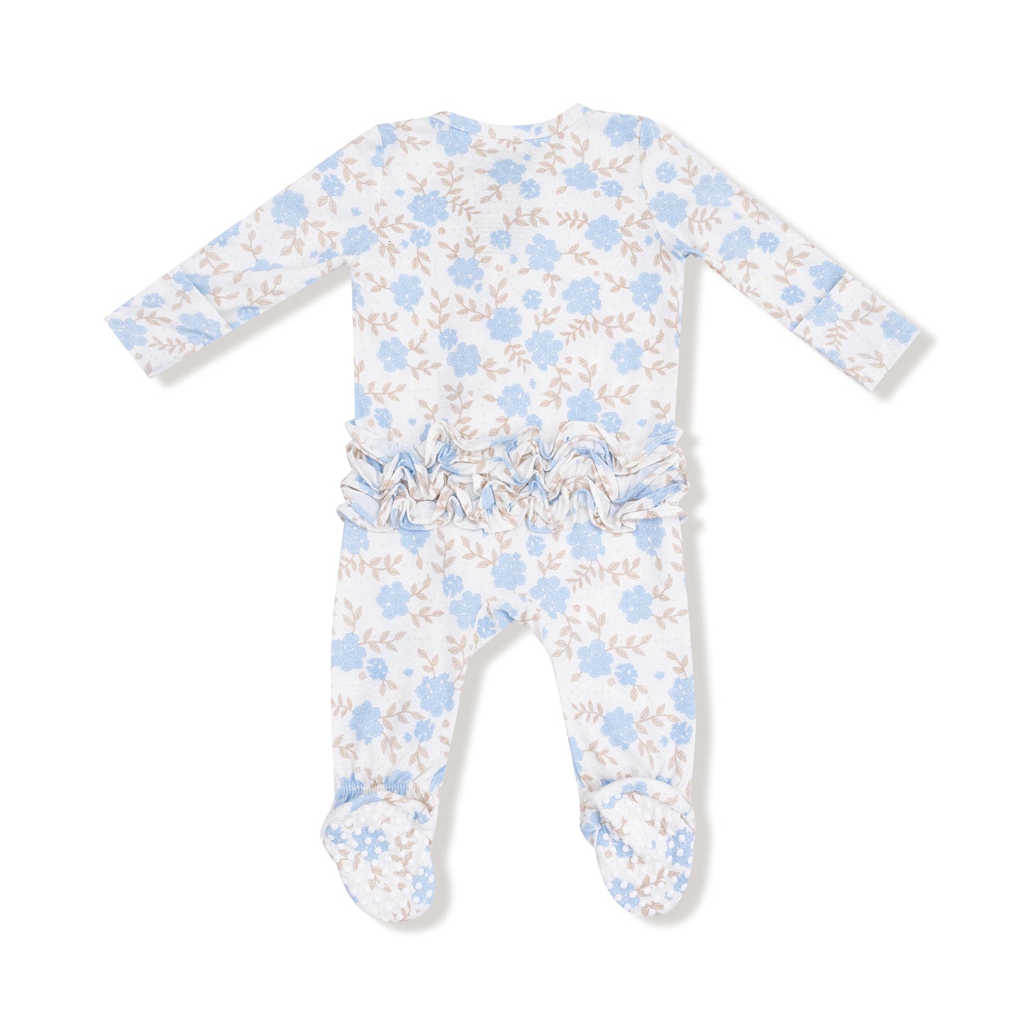 Baby Blue Floral Ruffle Footie