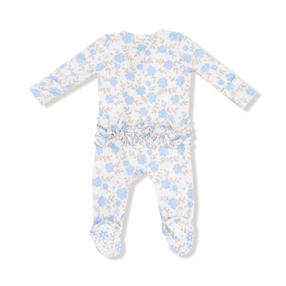 Baby Blue Floral Ruffle Footie