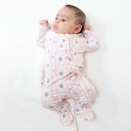 Ogee Lace Floral Ruffle Footie