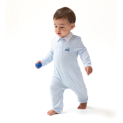 Blue Stripe Baby Golf Cart Polo Romper