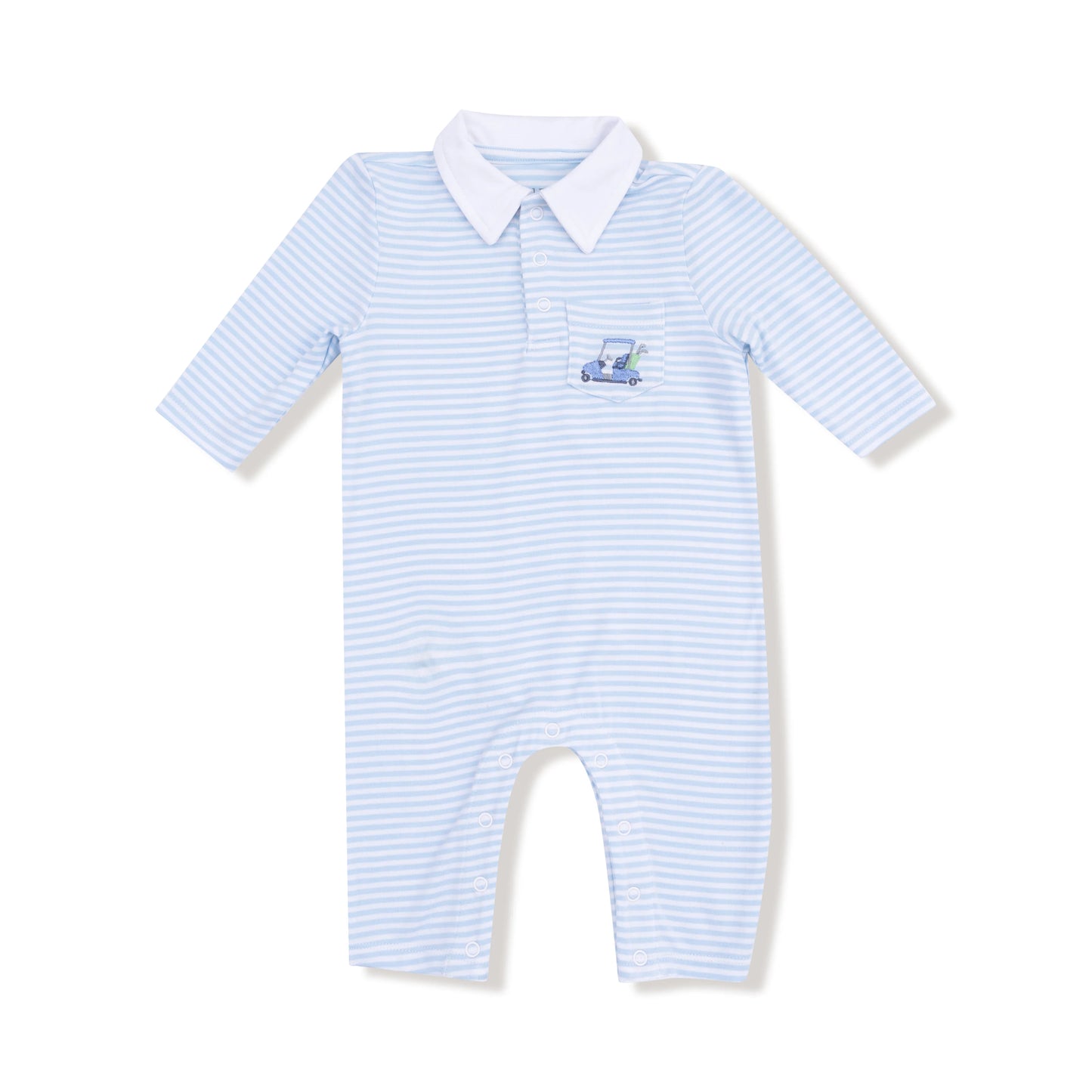 Blue Stripe Baby Golf Cart Polo Romper