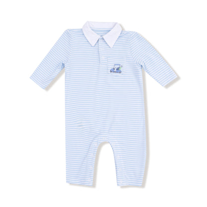 Blue Stripe Baby Golf Cart Polo Romper