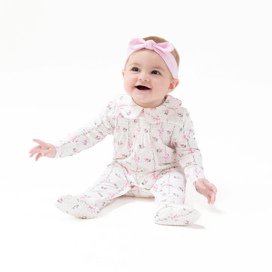 Dainty Buds Bow Stripe Smocked Footie