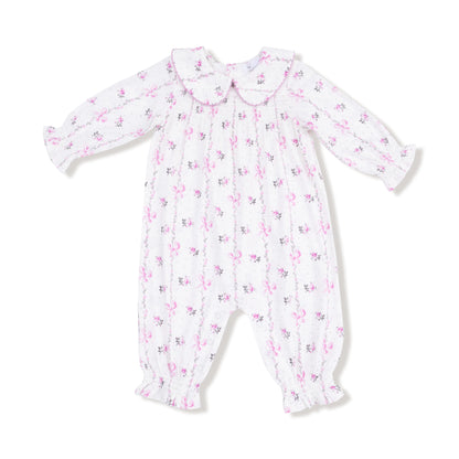 Dainty Buds Bow Striped Smocked Romper