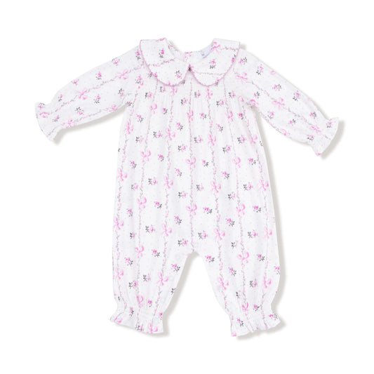 Dainty Buds Bow Striped Smocked Romper