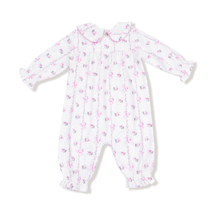 Dainty Buds Bow Striped Smocked Romper