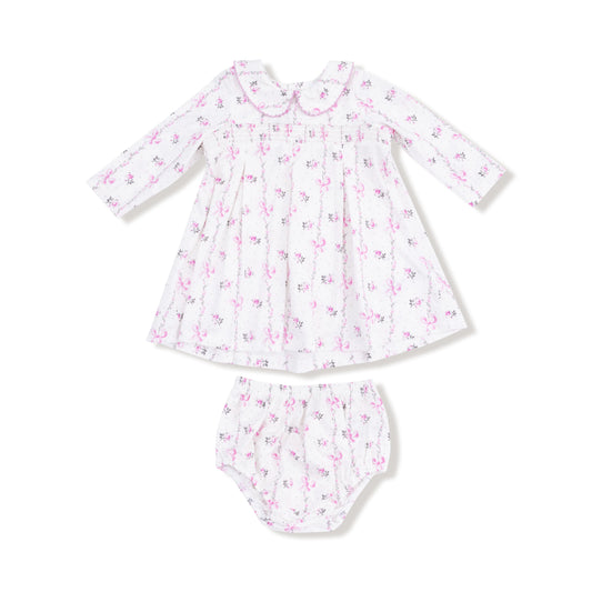 Dainty Buds Bow Stripe Smocked Bloomer Set
