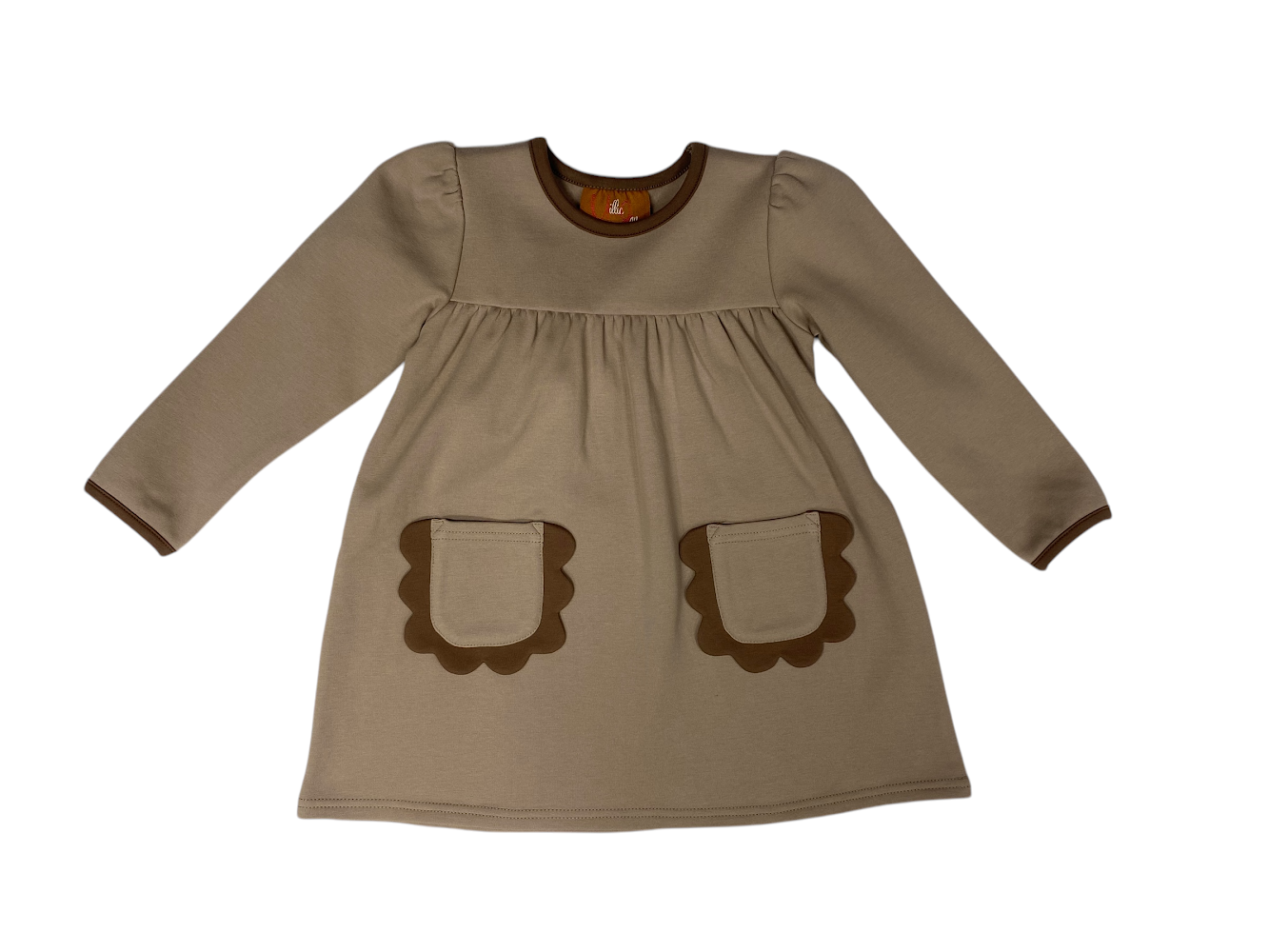 Izzie Brown Dress with Scalloped Pockets