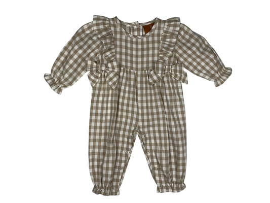 Evelyn Khaki Gingham Romper
