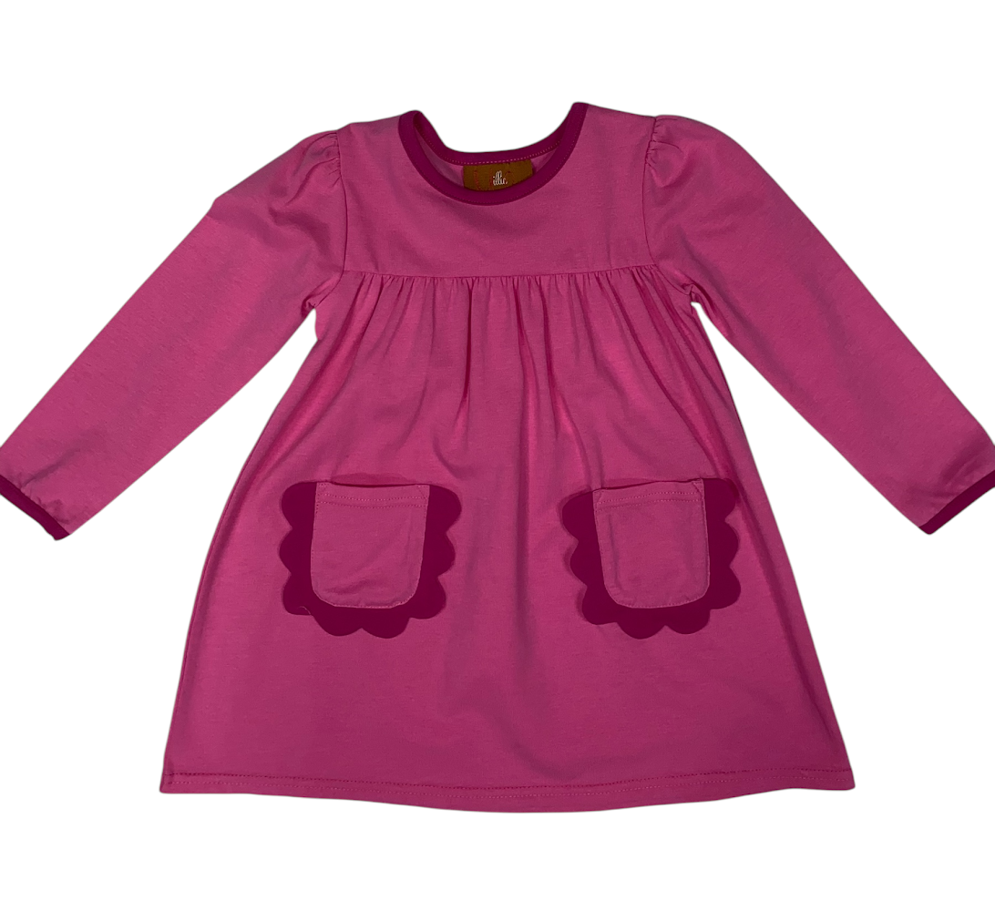 Izzie Pink Dress with Scalloped Pockets