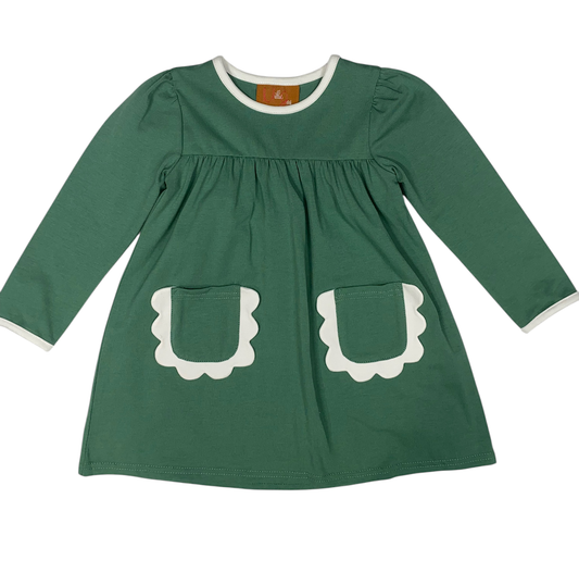 Izzie Green Dress with Scalloped Pockets