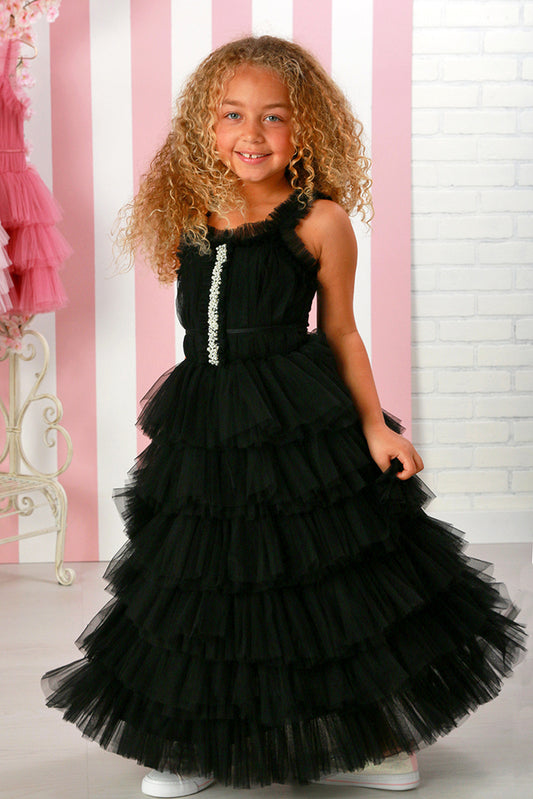 Black Leontine Tulle Maxi Dress