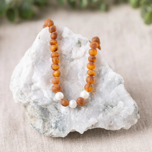Pearl Accent Raw Amber Necklace