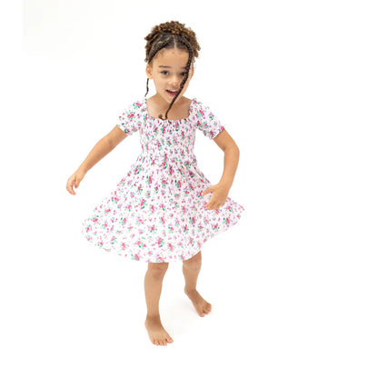 Preppy Roses Smocked Puff Sleeve Dress