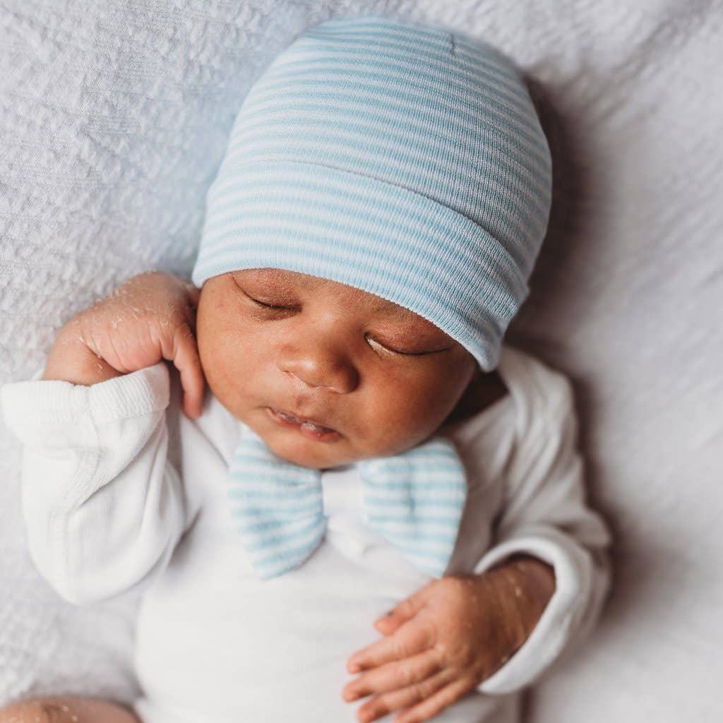 Blue and White Striped Hat and BOW TIE GOWN SET Newborn