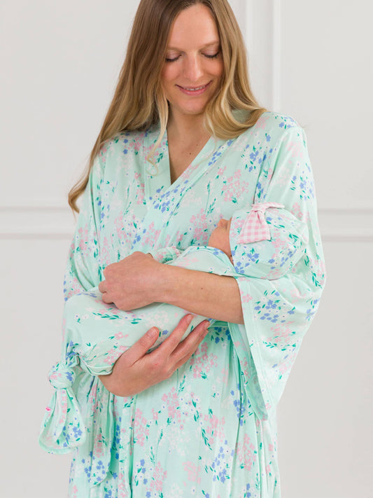 SoftSnooze™ Women's Bamboo Viscose Mint Meadow Mommy & Me Maternity Robe