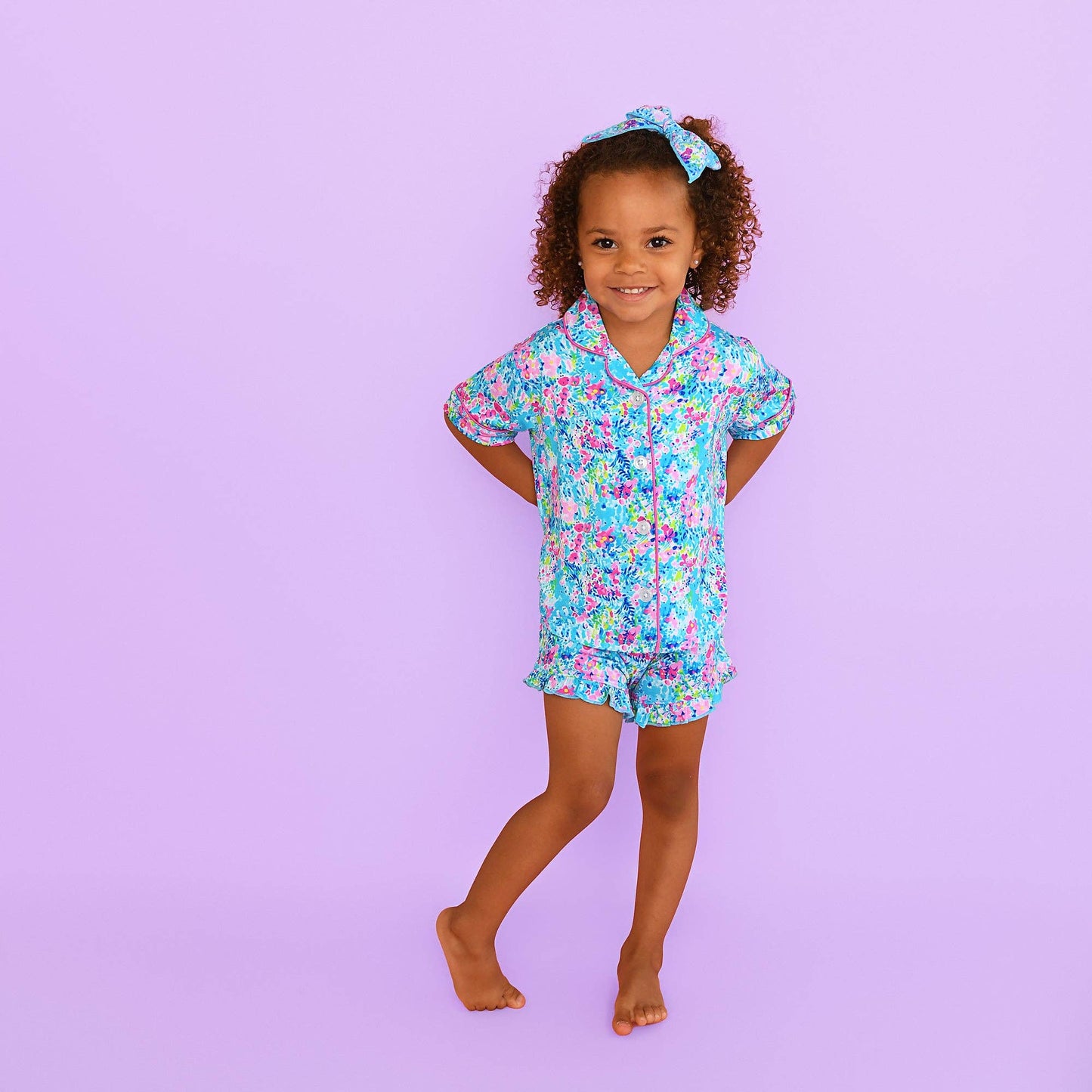 Ella RUFFLE LOUNGE SHORT SET Bamboo Floral Girls Clothing
