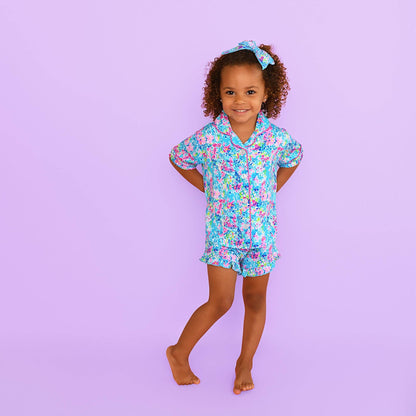 Ella RUFFLE LOUNGE SHORT SET Bamboo Floral Girls Clothing