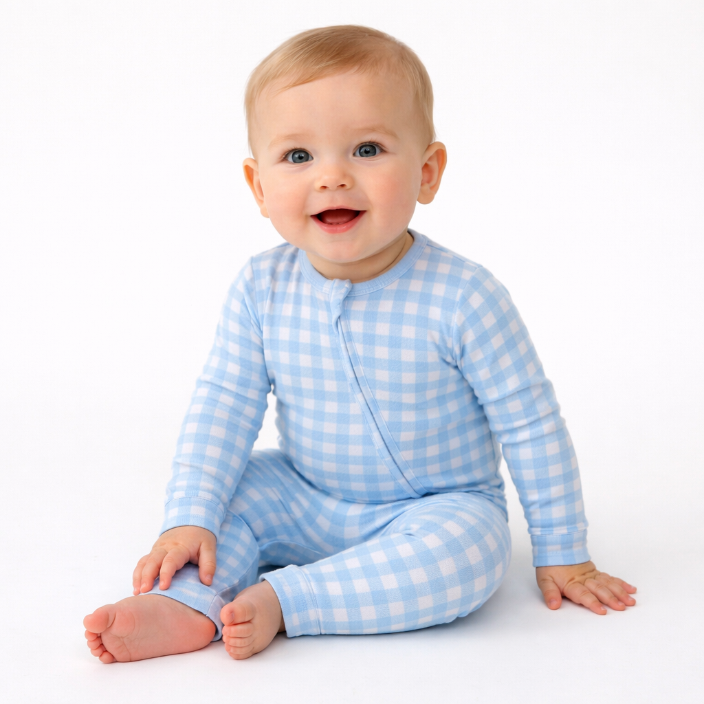 Blue Gingham 2way Zip Romper