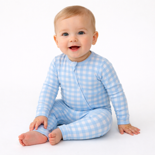 Blue Gingham 2way Zip Romper