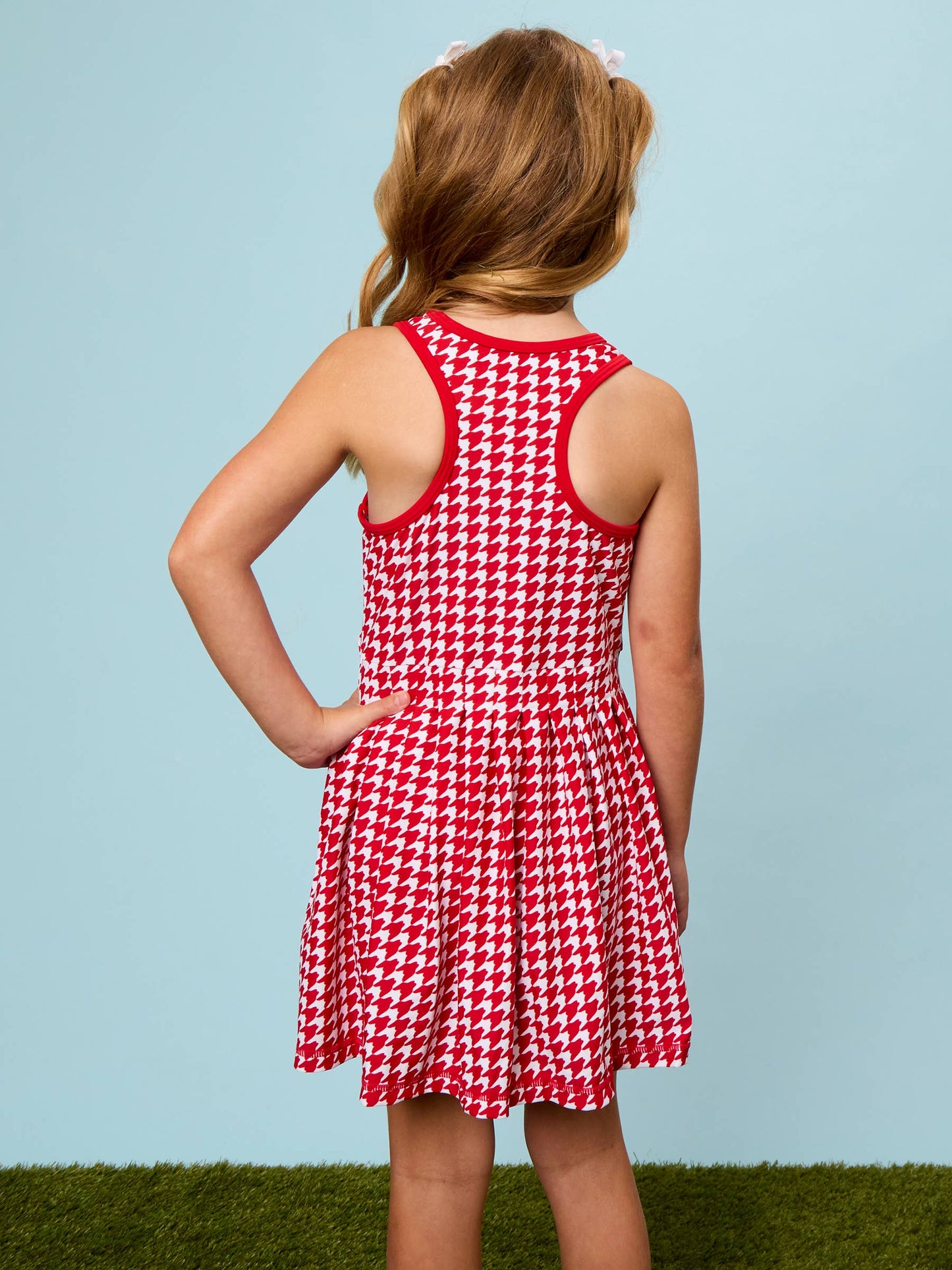 Girls Varsity Red Houndstooth Pleated Skirt Active Dress & Bike Short Set