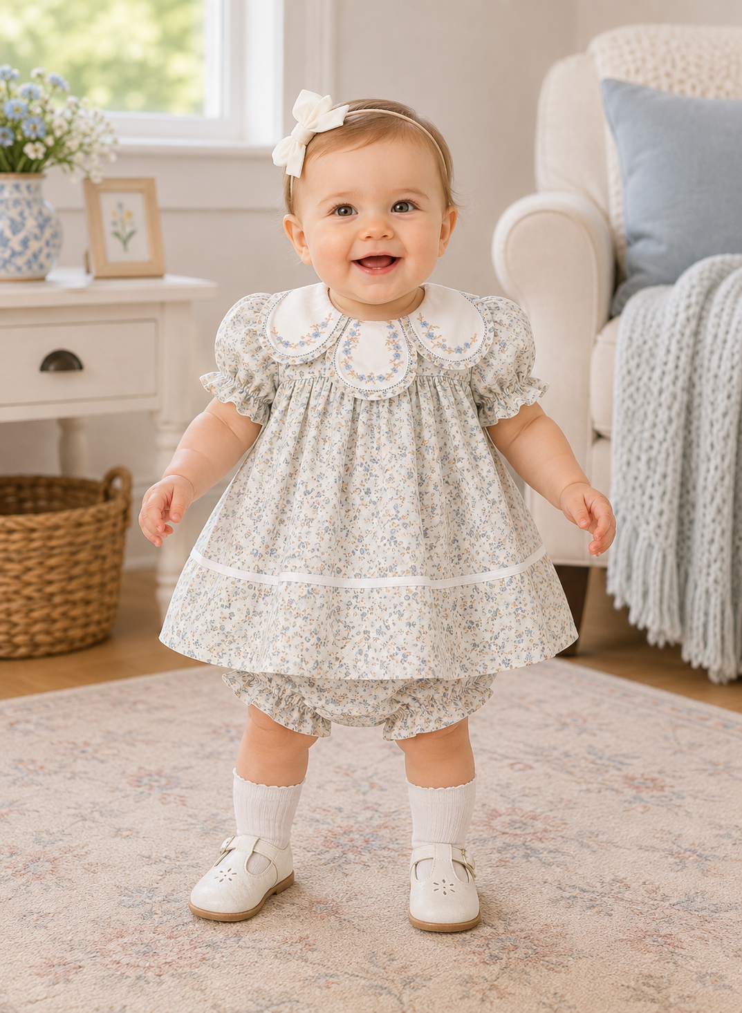Blue Floral Dress + Bloomer