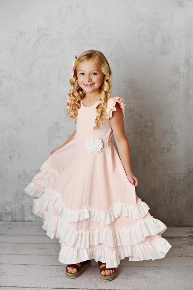 Pink Ruffles Flutter Sleeve Rosette Spring Dress