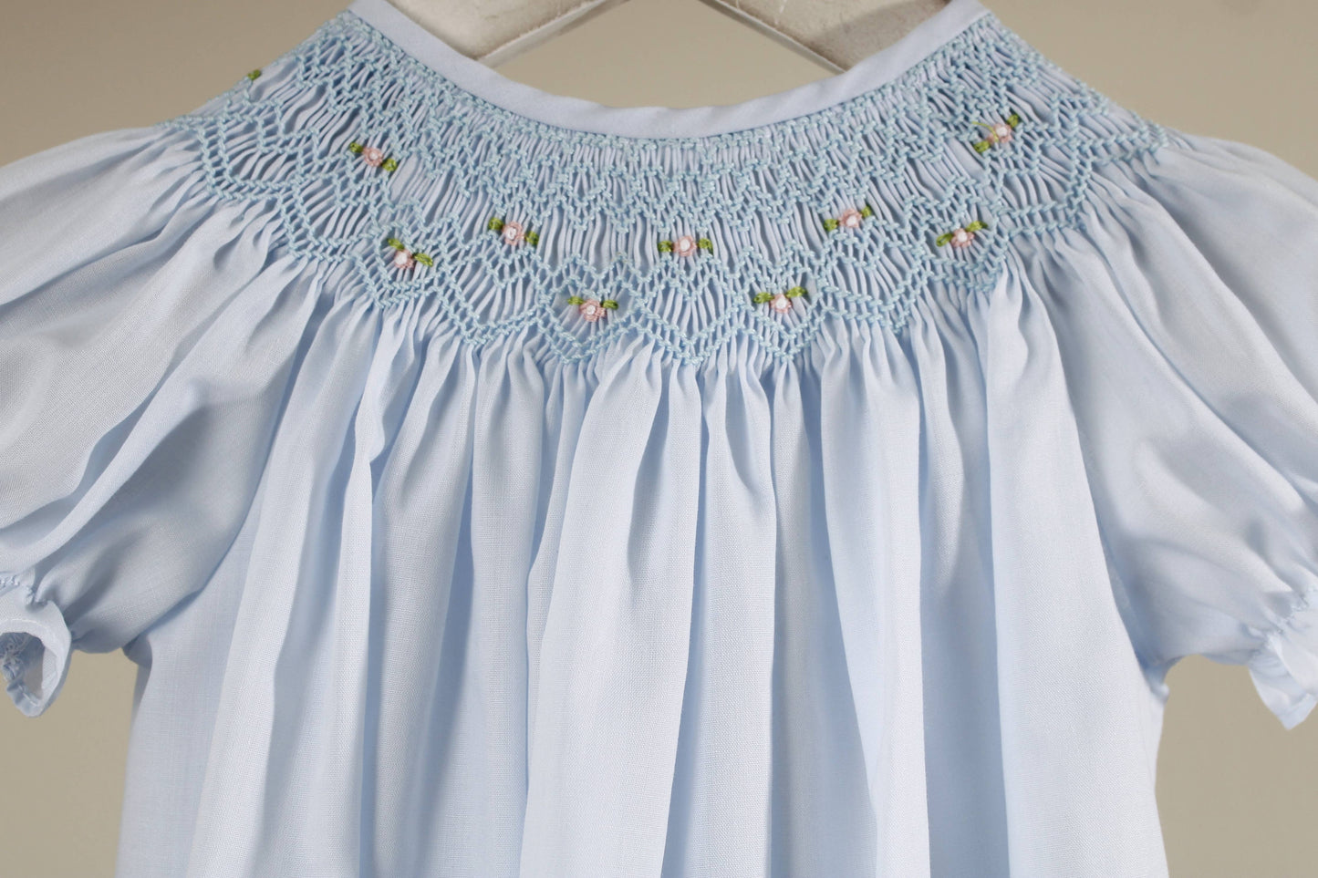 Light Blue Geometric Iris Bishop Dress with Bonnet