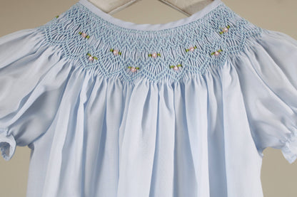 Light Blue Geometric Iris Bishop Dress with Bonnet