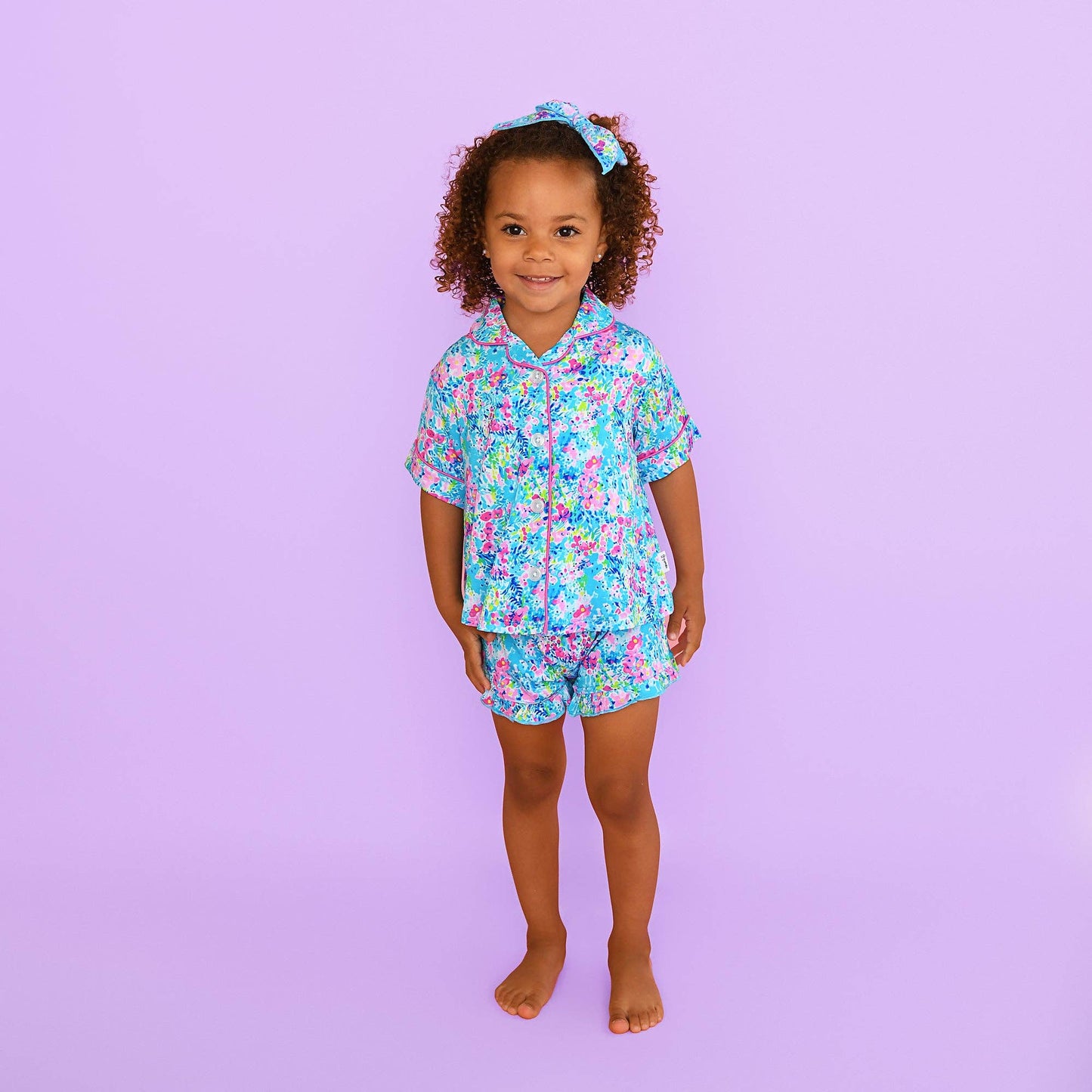 Ella RUFFLE LOUNGE SHORT SET Bamboo Floral Girls Clothing
