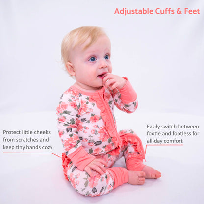 Peony Floral Bamboo Convertible Ruffle Zipper Pajama