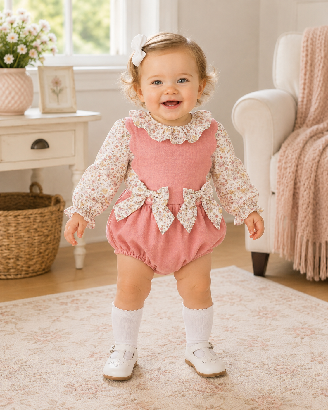Pink Bubble + Floral Blouse Set