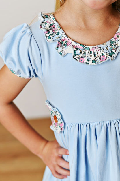 Blue Floral Tab Dress