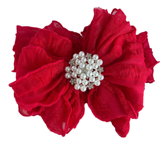 Red Ruffle with Pearls Headband