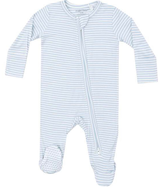 Blue and White 2 way zipper footie