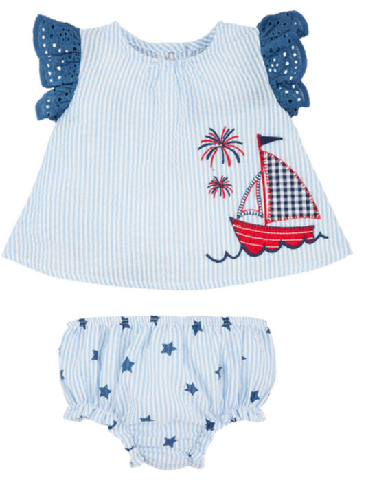 Sailboat Eyelet Pinafore Set