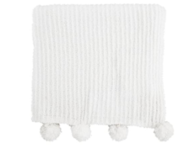 Chenille Ivory Pom Blanket