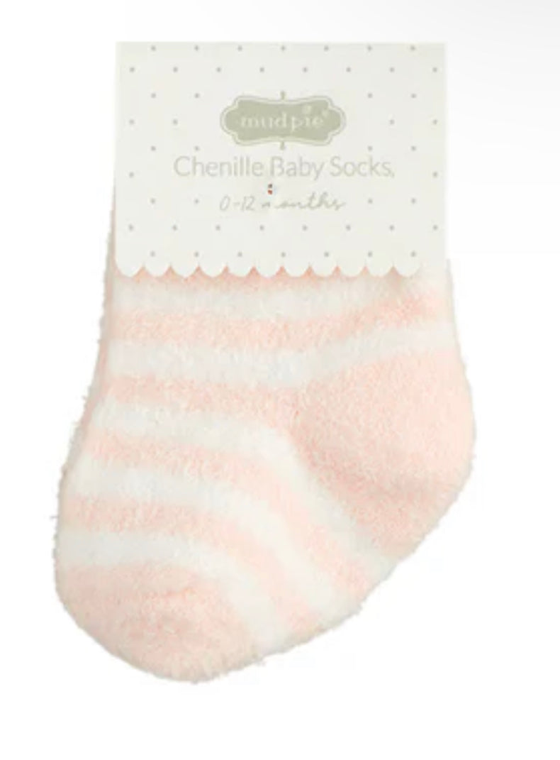 Pink and White Stripe Chenille Socks