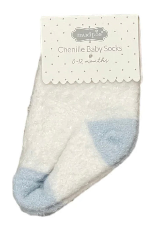 Blue and White Chenille Socks