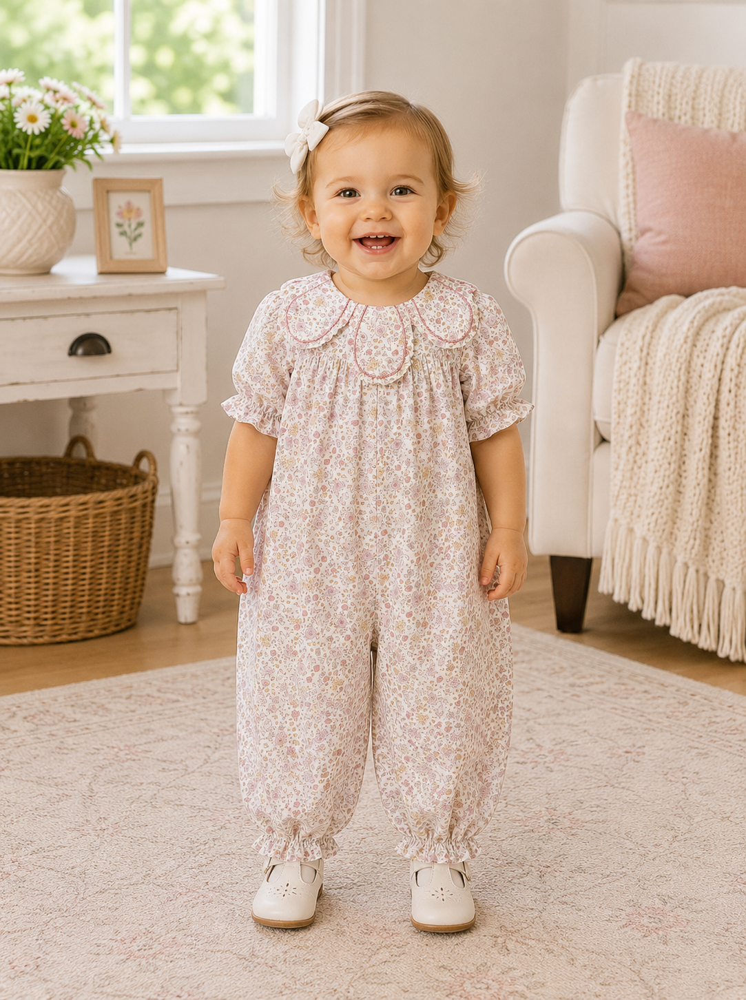 Pink Floral Long Romper