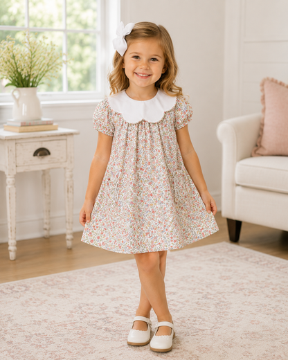 Fall Floral Scalloped Collar Dress
