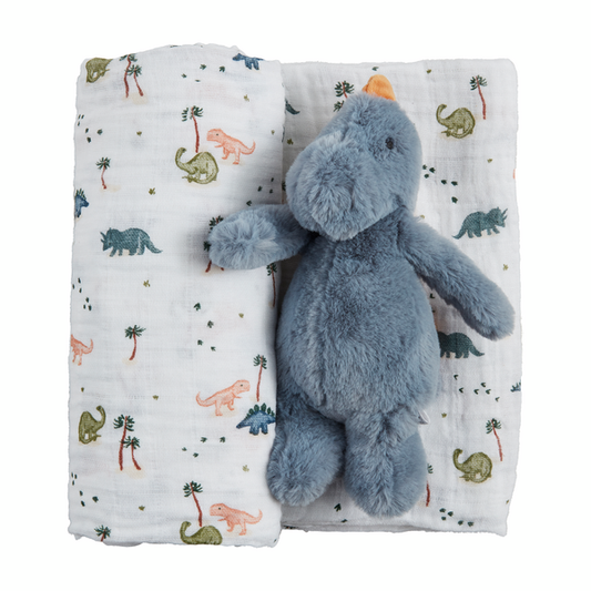 Dino Swaddle and Rattle Set