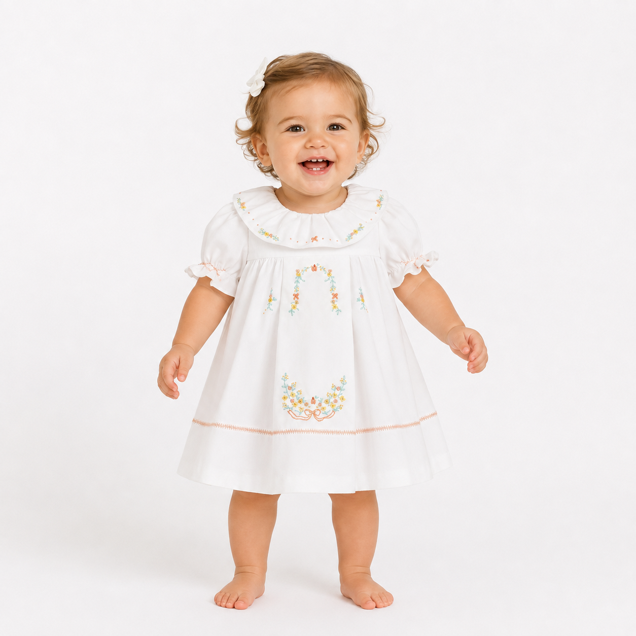 White Embroidered Floral Dress